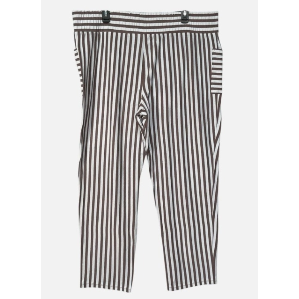 AnyBody Brown White Vertical Striped Loungewear Pants XL A393062 Relaxed Fit - Picture 6 of 11